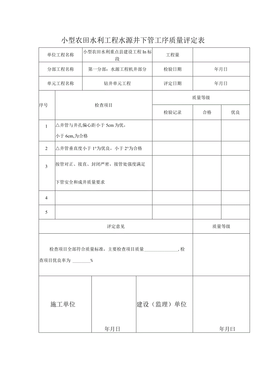 小型农田水利工程水源井下管工序质量评定表.docx_第1页