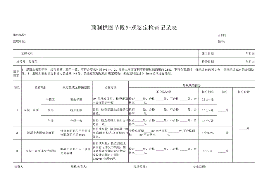 预制拱圈节段外观鉴定检查记录表.docx_第1页