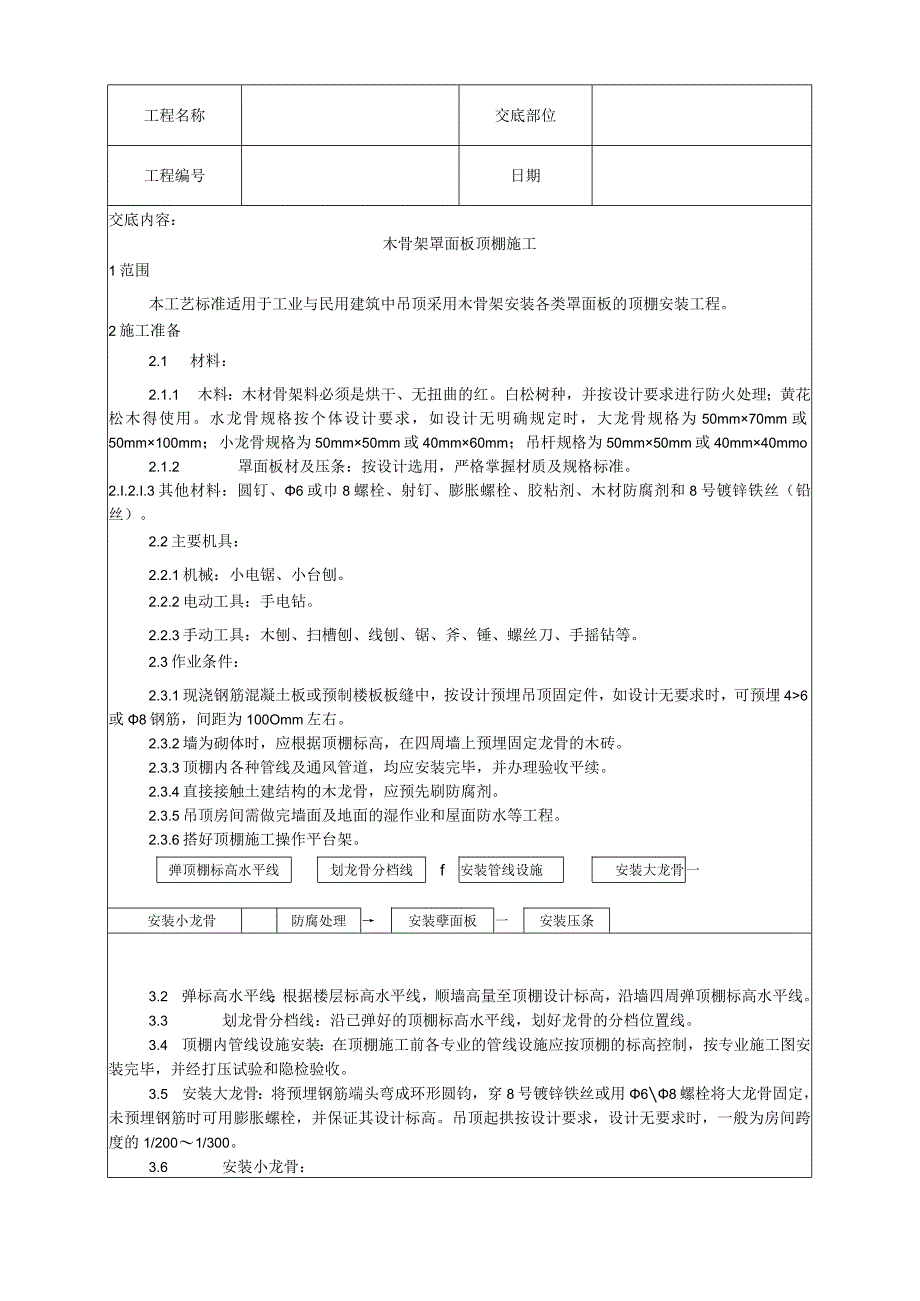 木骨架罩面板顶棚施工工艺技术交底.docx_第1页