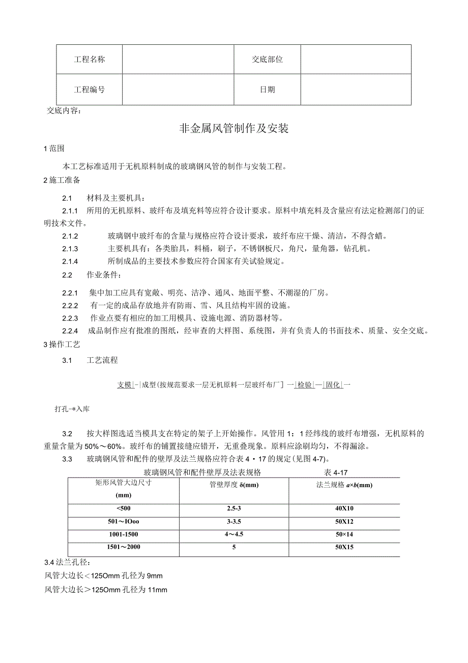 非金属风管制作及安装工艺技术交底.docx_第1页