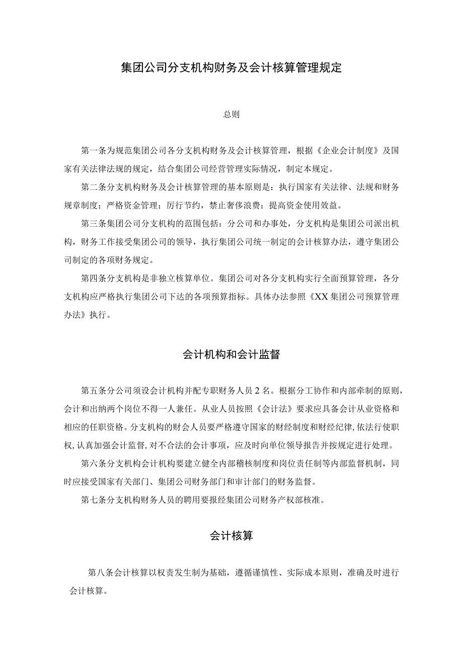 集团公司分支机构财务及会计核算管理规定.docx_第1页