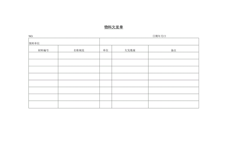 物料欠发单参考范本.docx_第1页