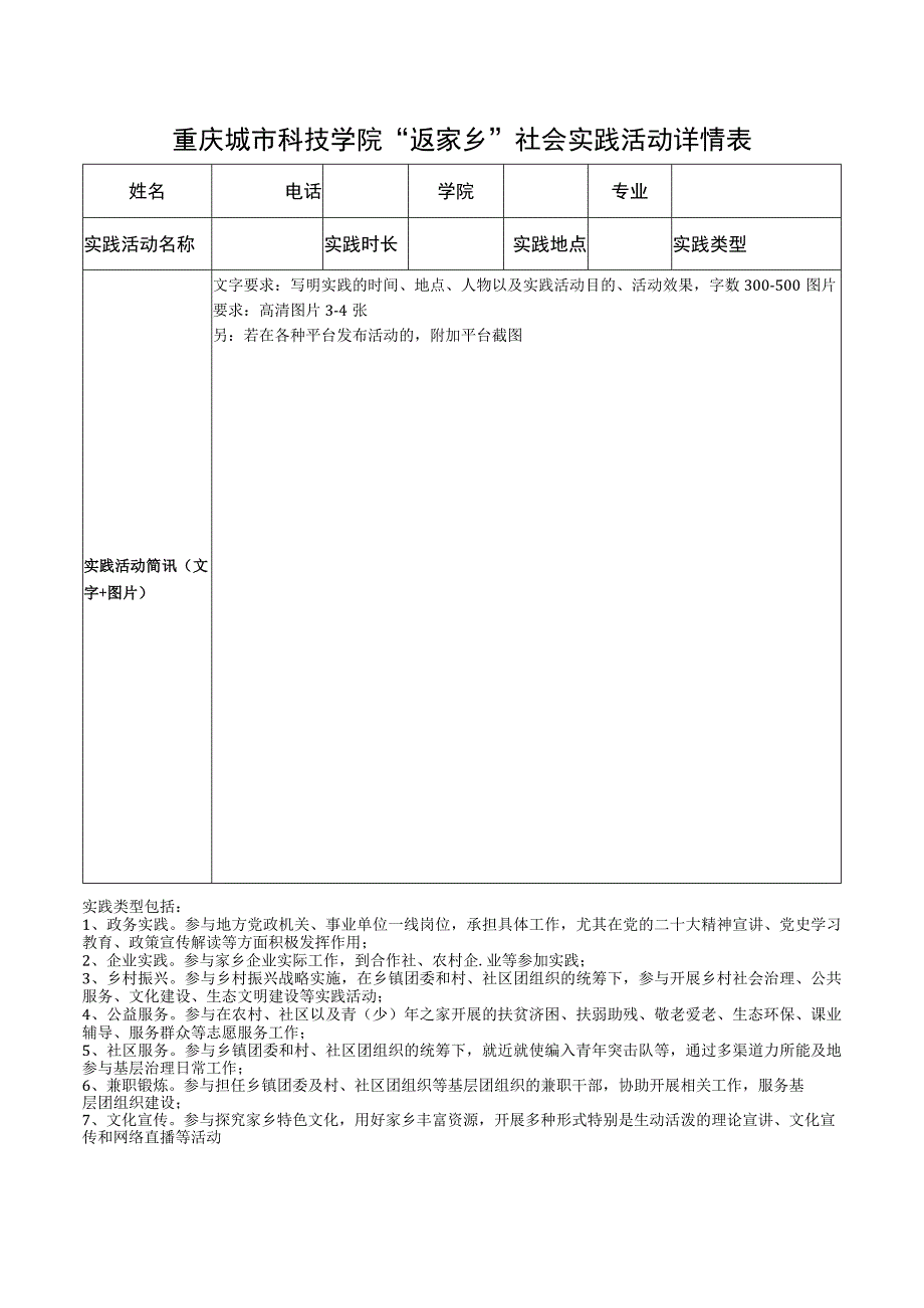 重庆城市科技学院“返家乡”社会实践活动详情表.docx_第1页