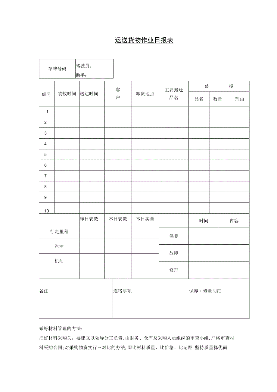 运送货物作业日报表参考范本.docx_第1页