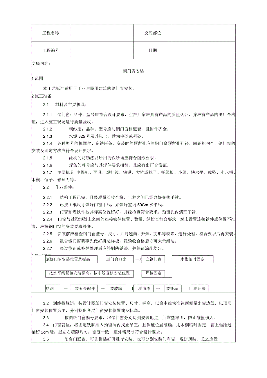 钢门窗安装工艺技术交底.docx_第1页