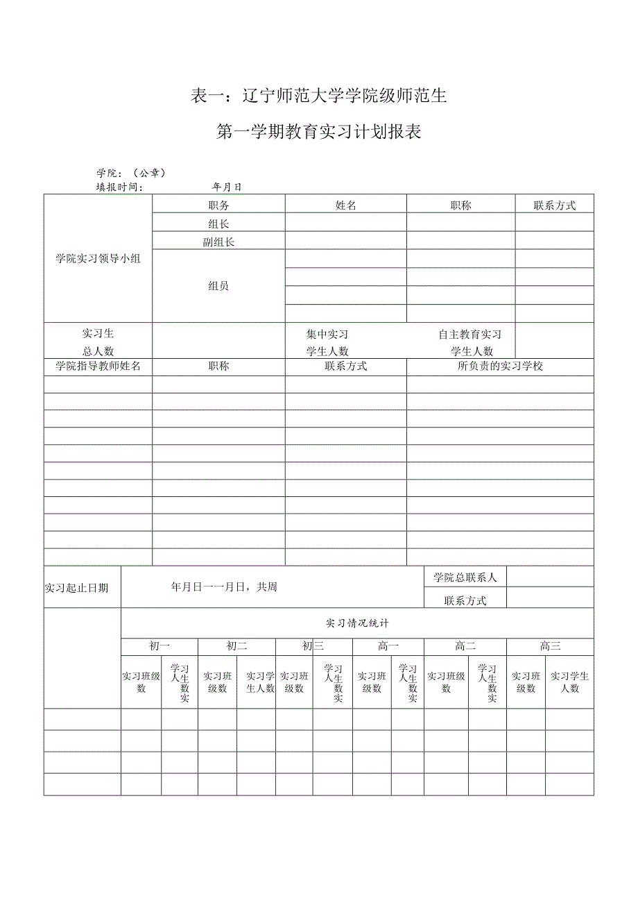 表一辽宁师范大学学院级师范生第学期教育实习计划报表.docx_第1页