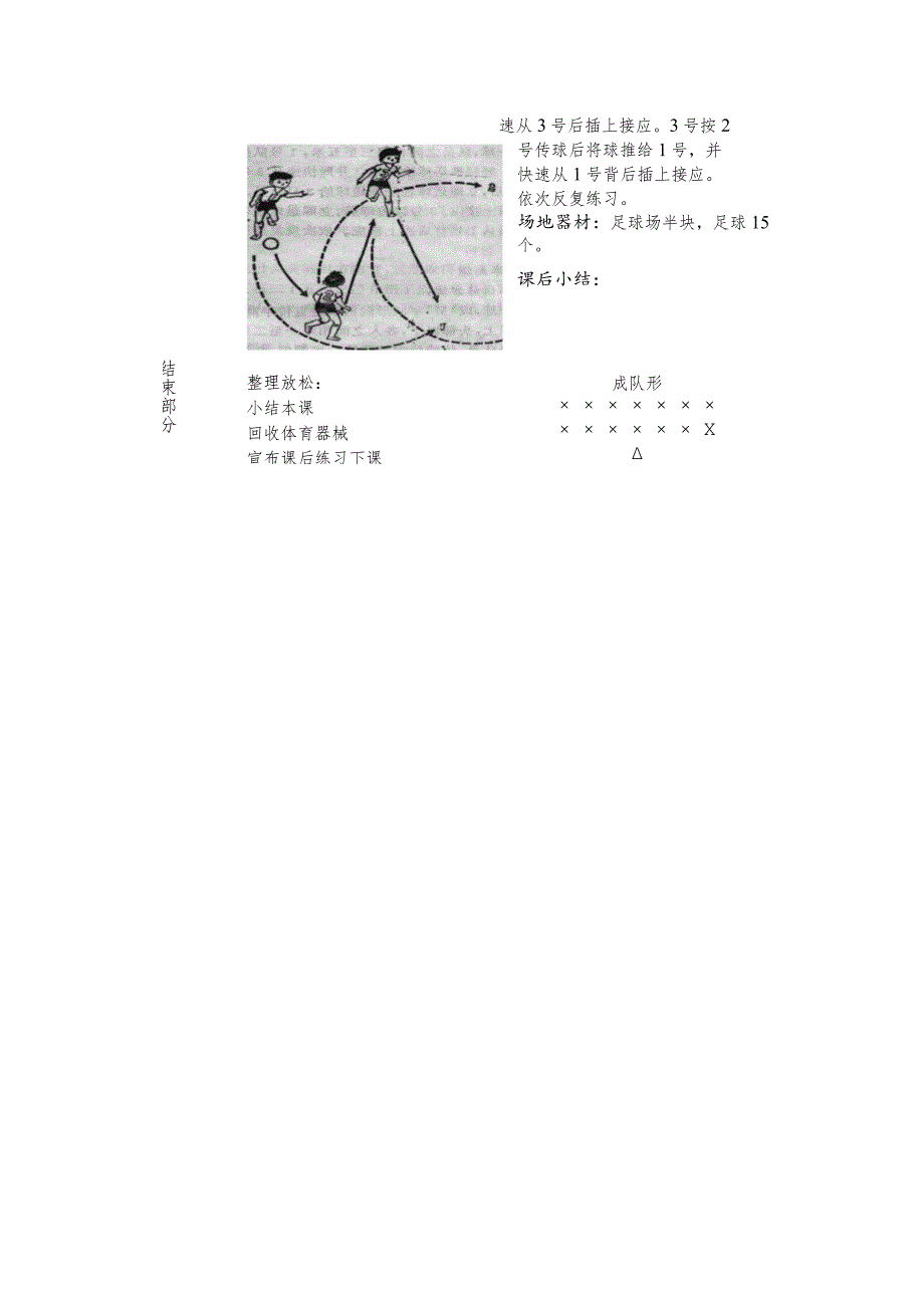 初一下半学期足球第十课时绕8字插上跑传教案.docx_第2页