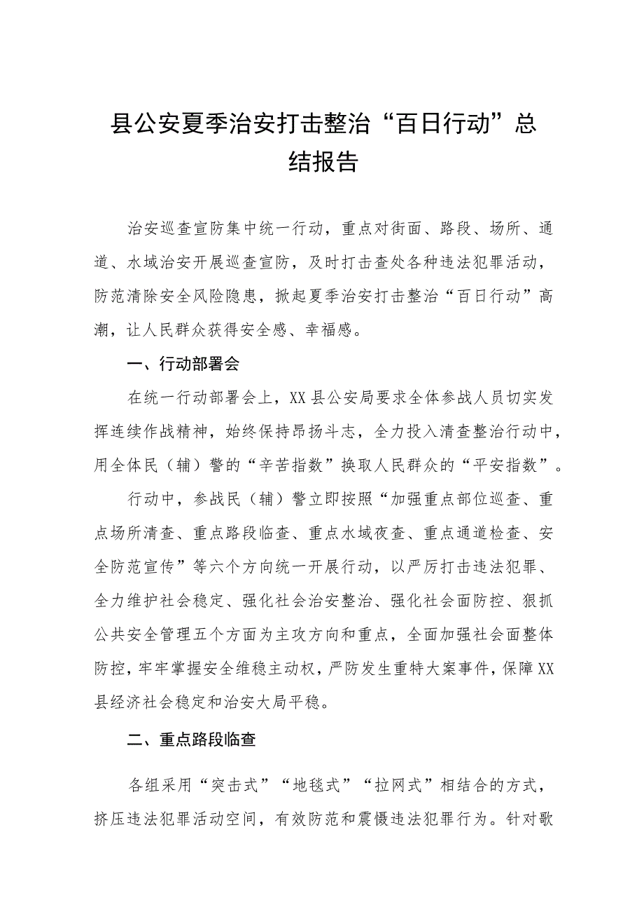 2023年区公安分局开展夏季治安打击整治“百日行动”进展情况汇报总结4篇.docx_第1页