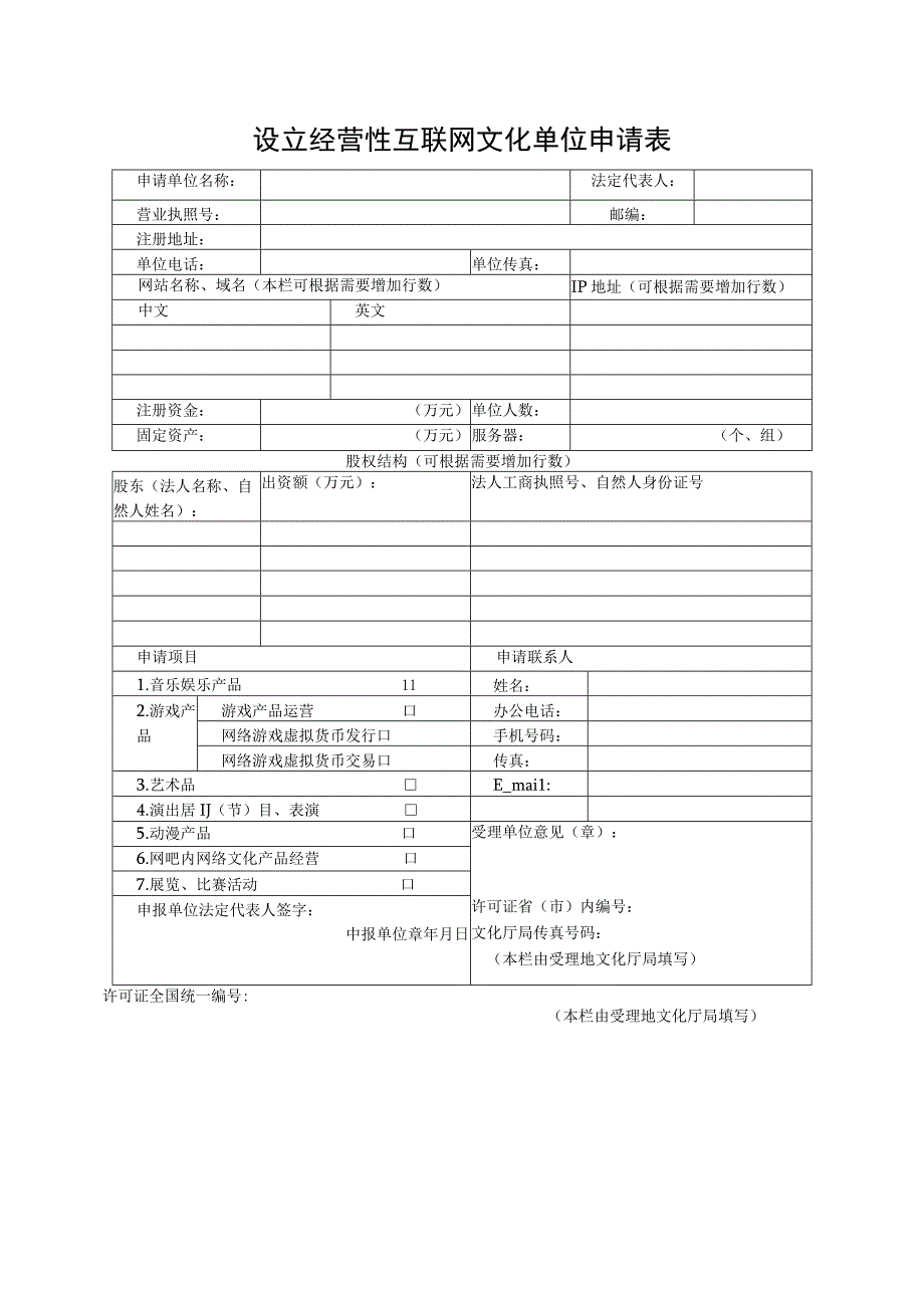 设立经营性互联网文化单位申请表经营性互联网文化单位变更申请表.docx_第1页