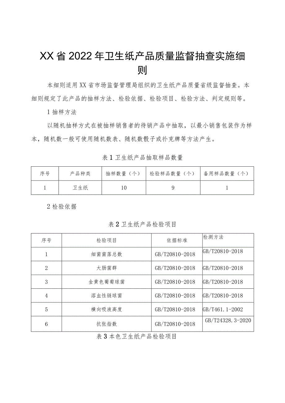 2022年卫生纸产品质量监督抽查实施细则.docx_第1页