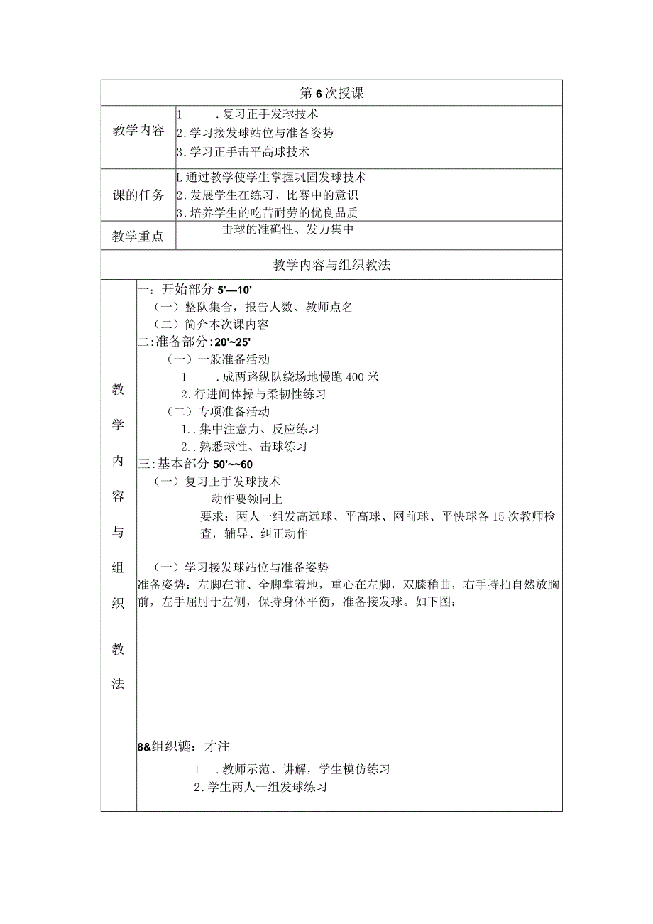 大学羽毛球教学学习接发球站位与准备姿势教案.docx_第1页