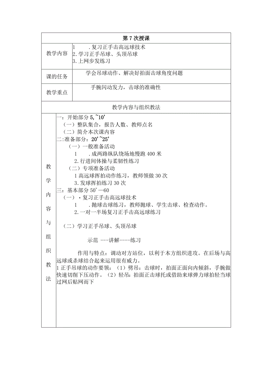 大学羽毛球教学学习正手吊球及头顶吊球教案.docx_第1页