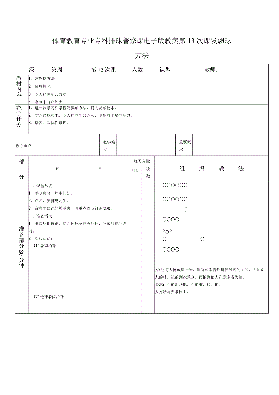 体育教育专业专科排球普修课电子版教案第13次课发飘球方法.docx_第1页