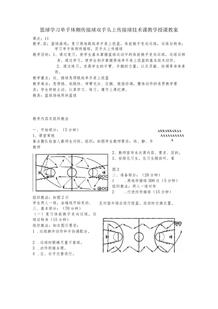 篮球学习单手体侧传接球双手头上传接球技术课教学授课教案.docx_第1页