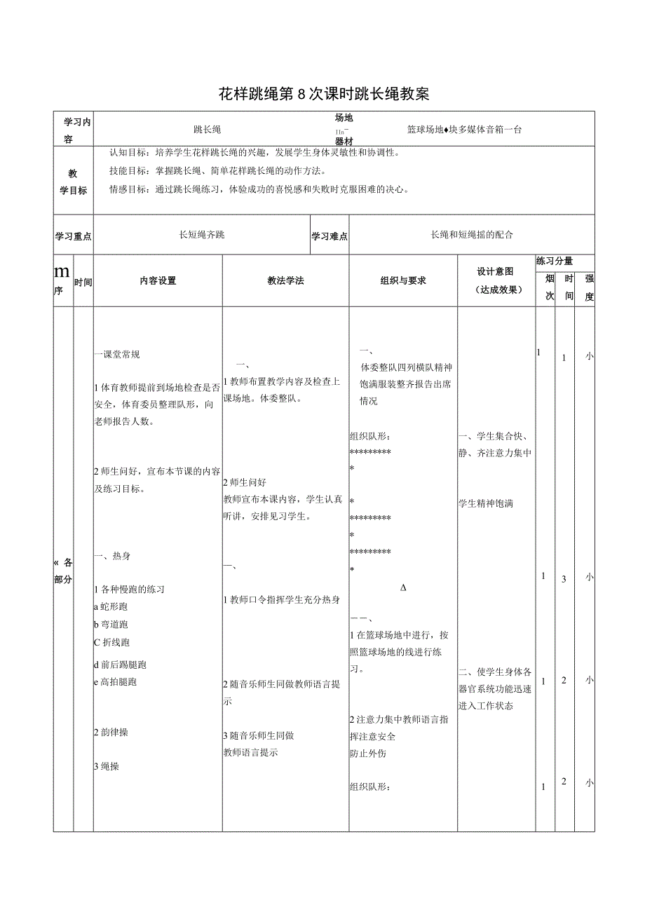 花样跳绳第8次课时跳长绳教案.docx_第1页