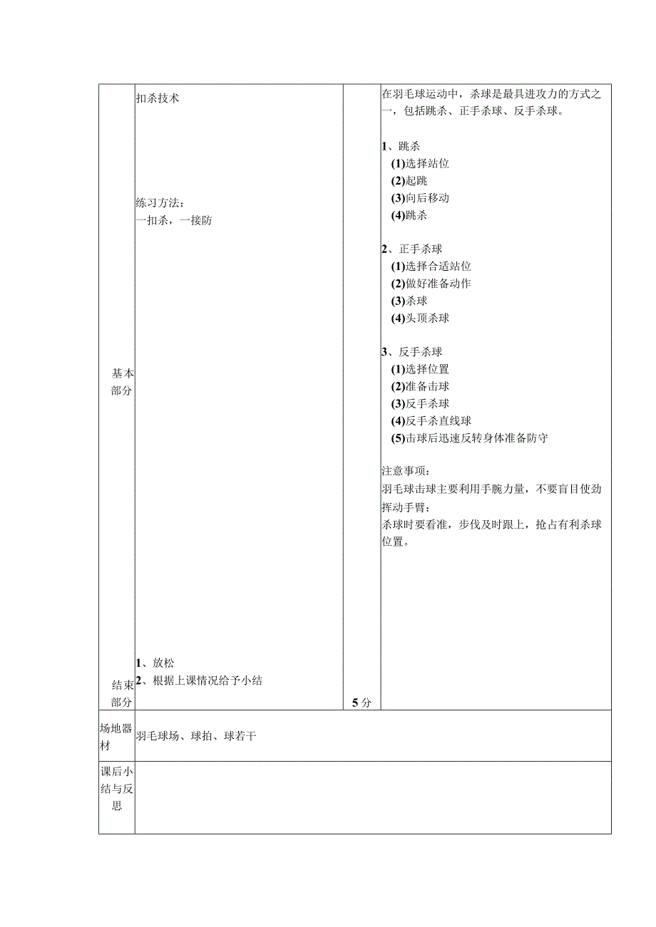 大学体育羽毛球高级班提高接发球及扣杀技术教案.docx_第2页