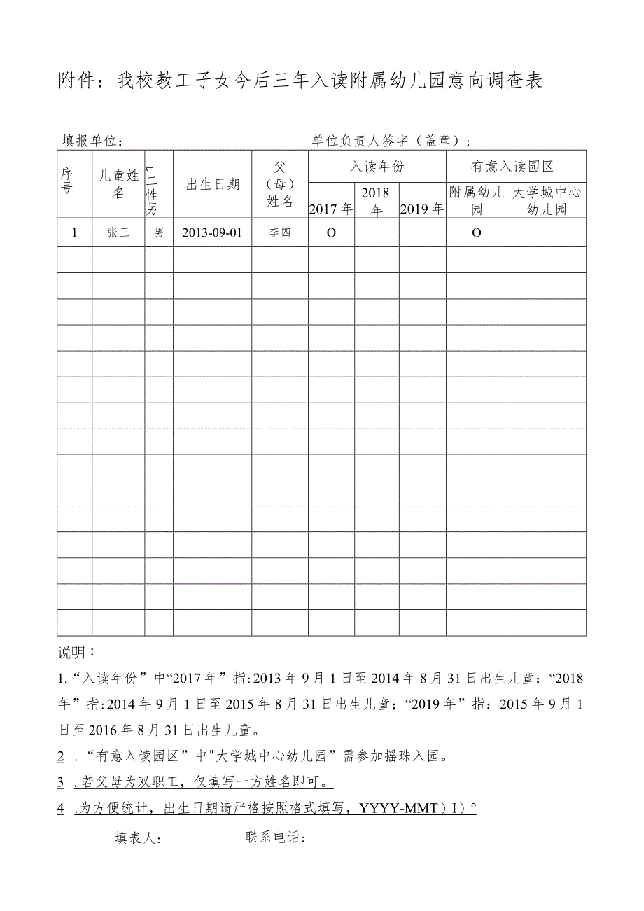 我校教工子女今后三年入读附属幼儿园意向调查表.docx_第1页