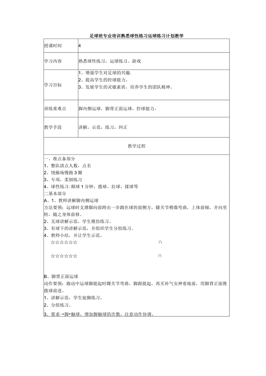 足球班专业培训熟悉球性练习运球练习计划教学.docx_第1页