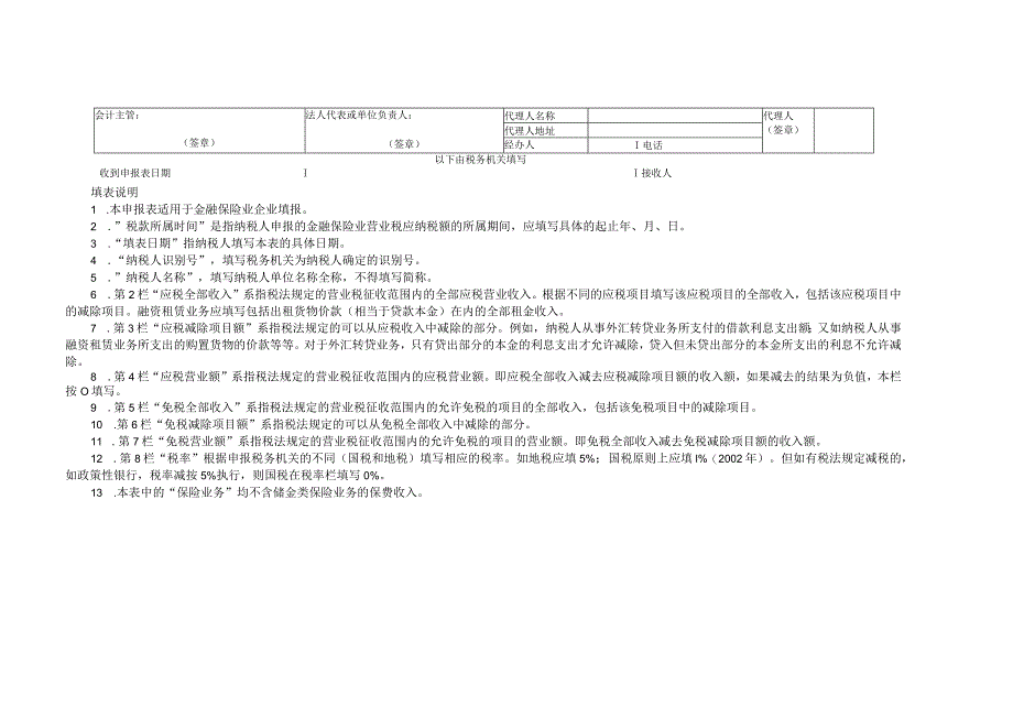 金融保险营业税纳税申报表纳税人识别号填表日期年月日金额单位元列至角分.docx_第2页