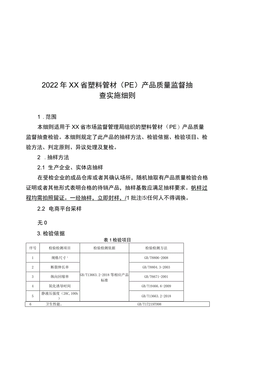 2022年工业品省级监督抽查实施细则（塑料管材（PE））.docx_第1页