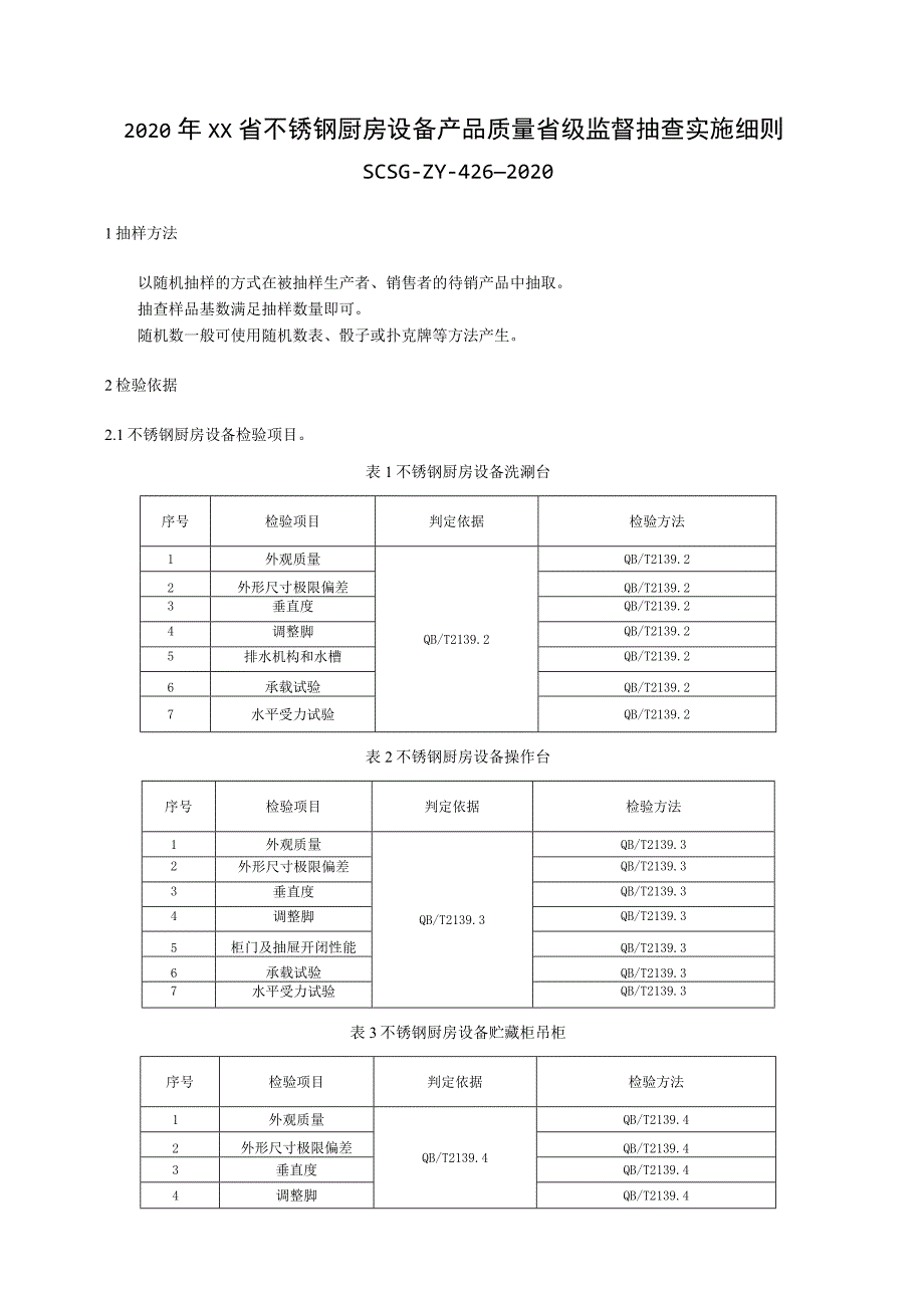 2020年不锈钢厨房设备产品质量省级监督抽查实施细则.docx_第1页