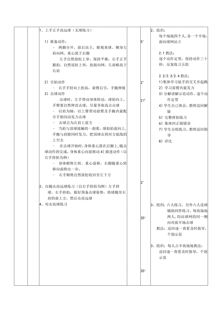 大学羽毛球教学学习后场上手正手高远球技术教案.docx_第2页