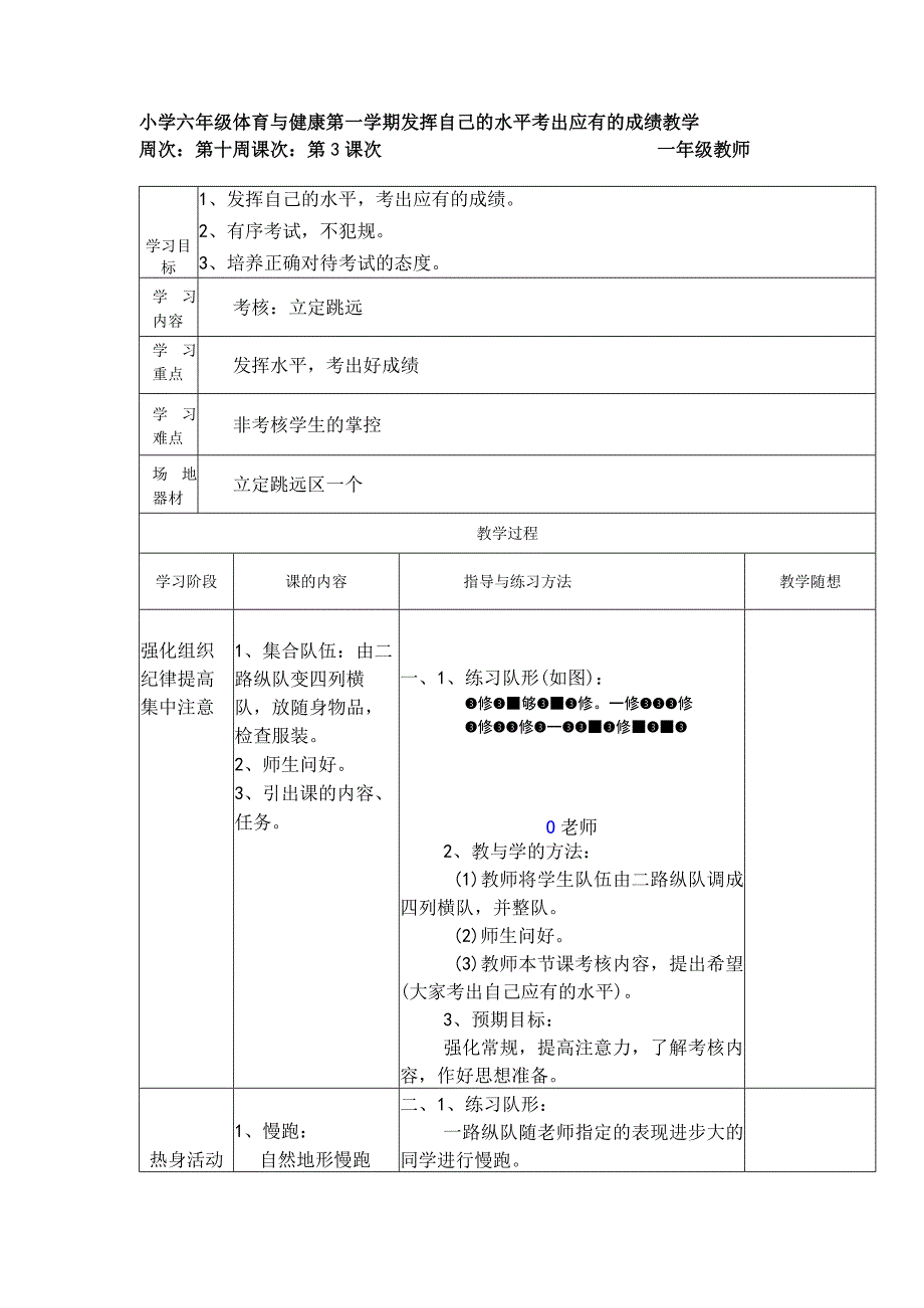 小学六年级体育与健康第一学期发挥自己的水平考出应有的成绩教学.docx_第1页