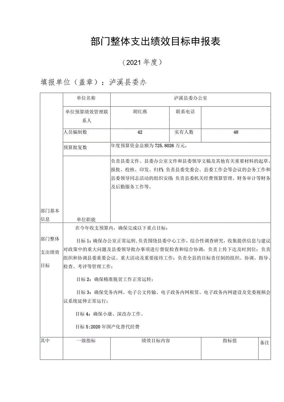 部门整体支出绩效目标申报表.docx_第1页