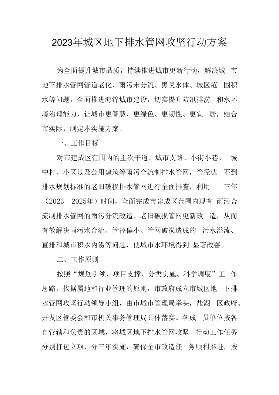 2023年城区地下排水管网攻坚行动方案.docx_第1页