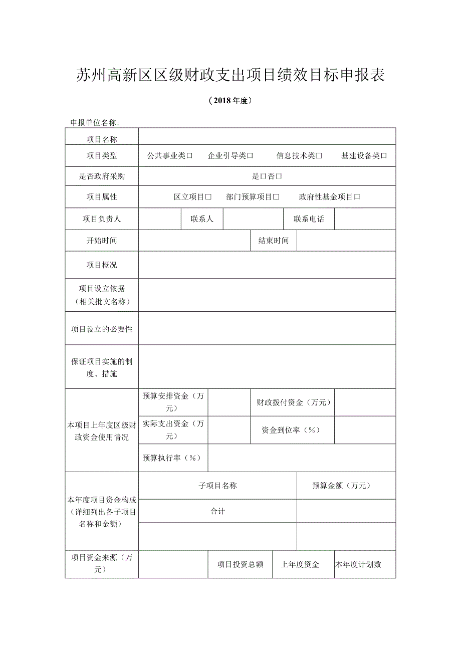 苏州高新区区级财政支出项目绩效目标申报表.docx_第1页