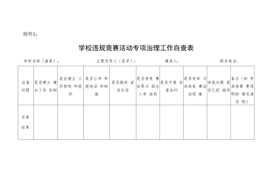 学校违规竞赛活动专项治理工作自查表.docx_第1页