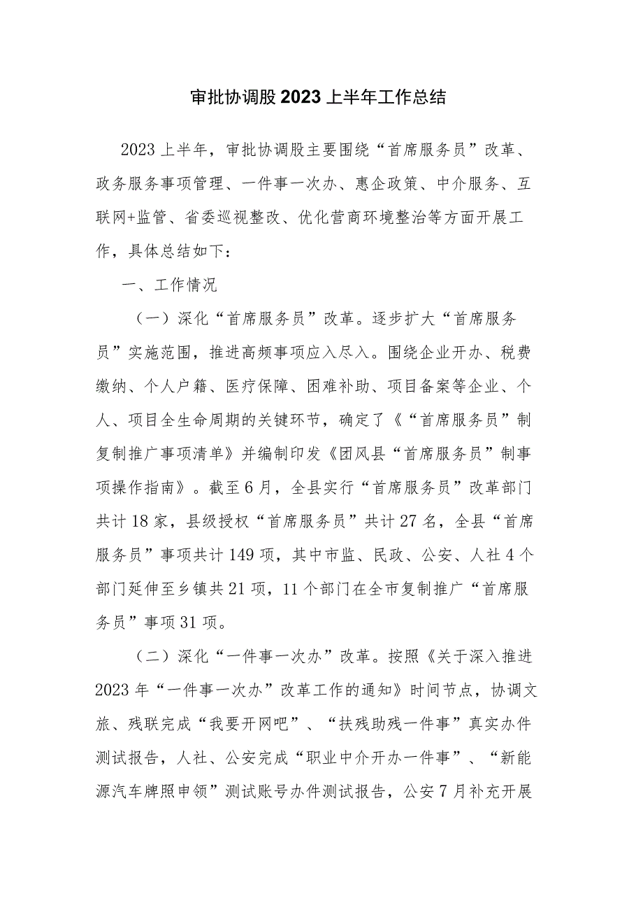 审批协调股2023上半年工作总结.docx_第1页