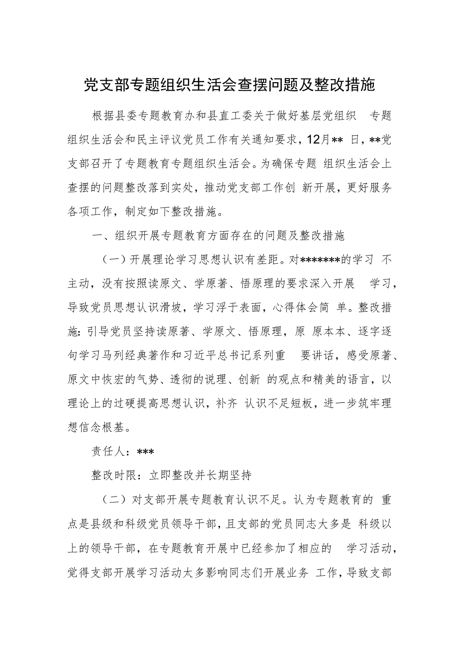 党支部专题组织生活会查摆问题及整改措施.docx_第1页