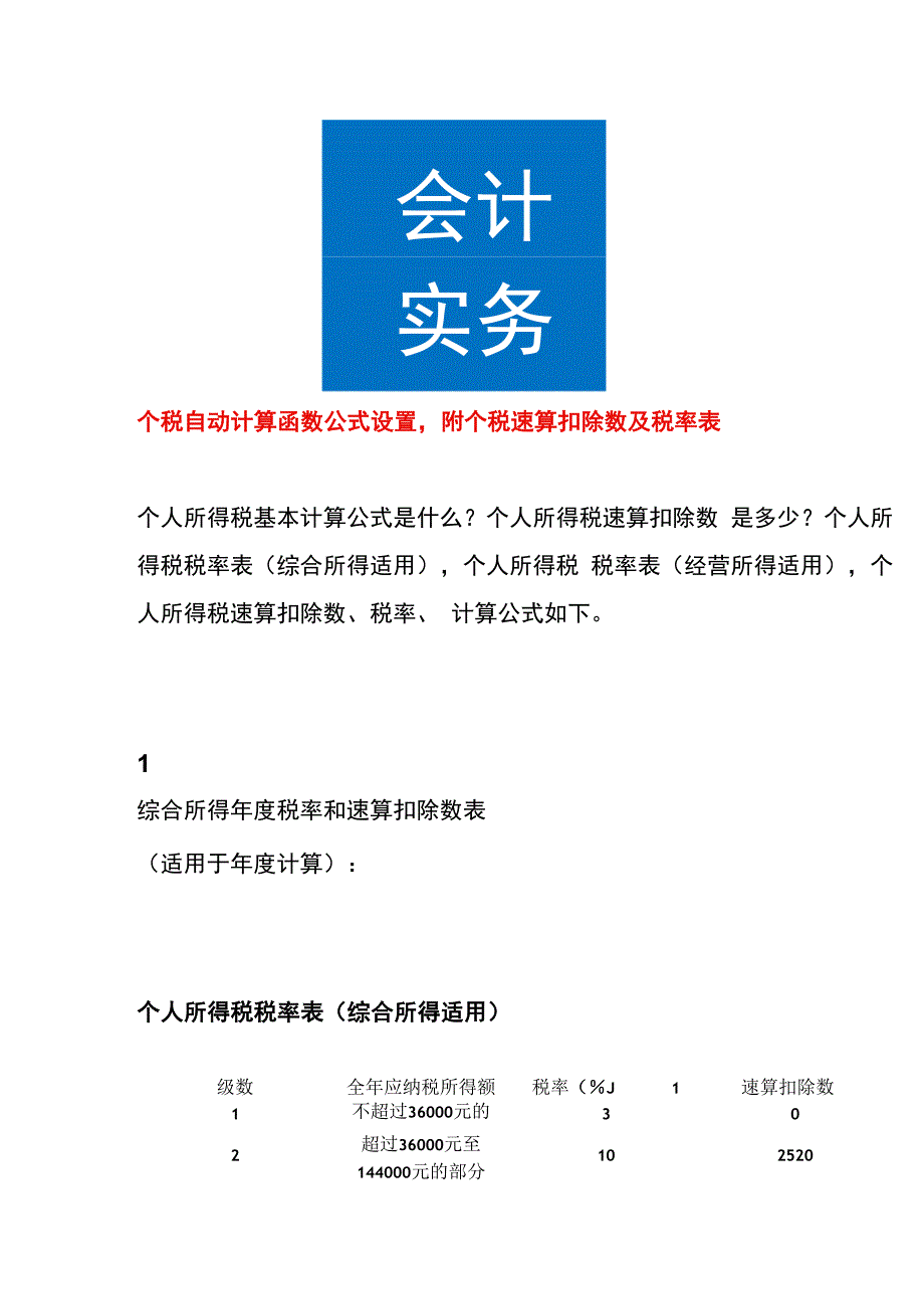 个税自动计算函数公式设置附个税速算扣除数及税率表.docx_第1页