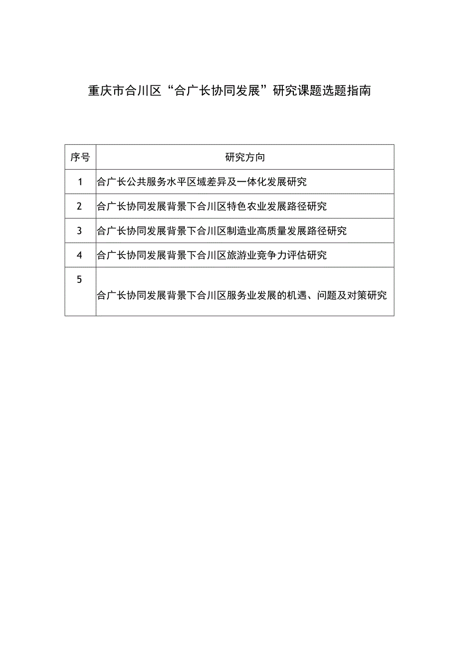 重庆市合川区“合广长协同发展”研究课题选题指南.docx_第1页