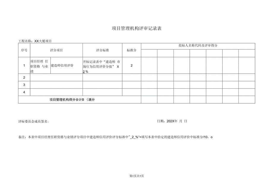 项目管理机构评审记录表(2023年).docx_第1页