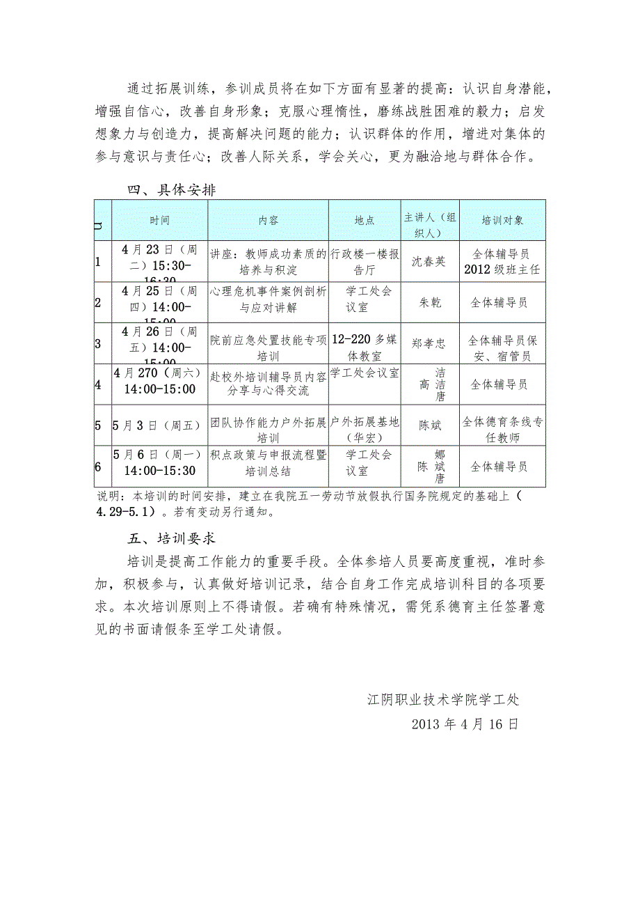 江阴职业技术学院2013年度辅导员班主任培训方案.docx_第3页