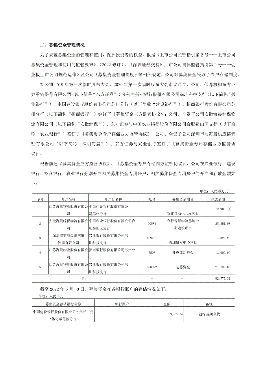 江苏海晨物流股份有限公司2022年半年度募集资金存放与使用情况专项报告.docx_第2页