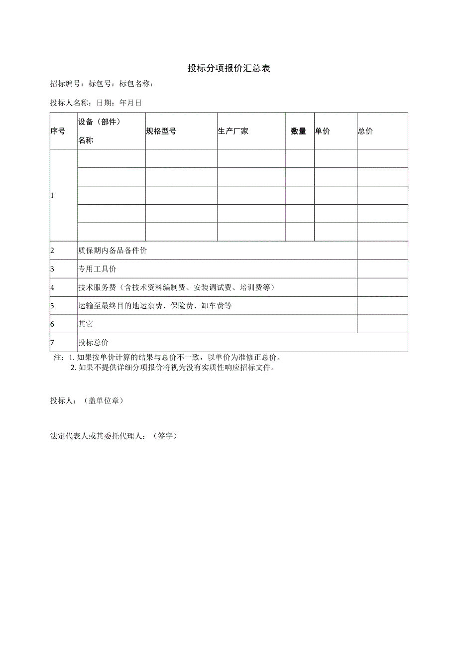 投标分项报价汇总表37(2023年).docx_第1页