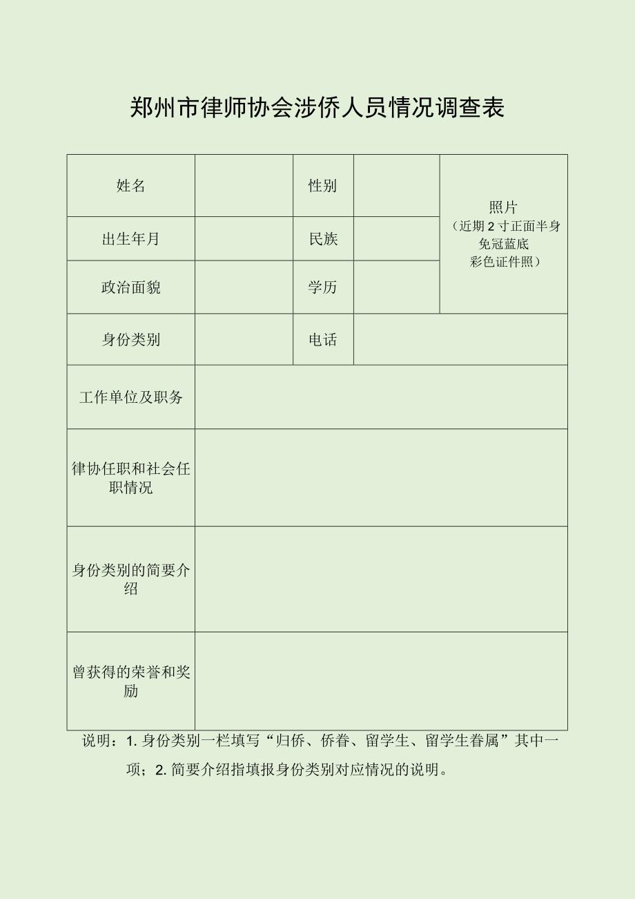 郑州市律师协会涉侨人员情况调查表.docx_第1页