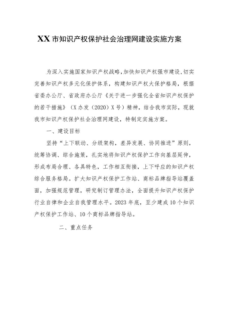 XX市知识产权保护社会治理网建设实施方案.docx_第1页