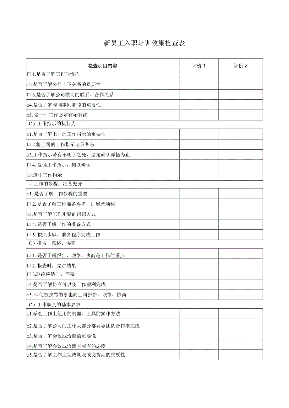 新员工入职培训效果检查表.docx_第1页