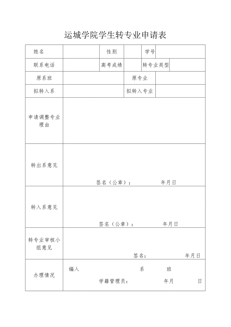 运城学院学生转专业申请表.docx_第1页