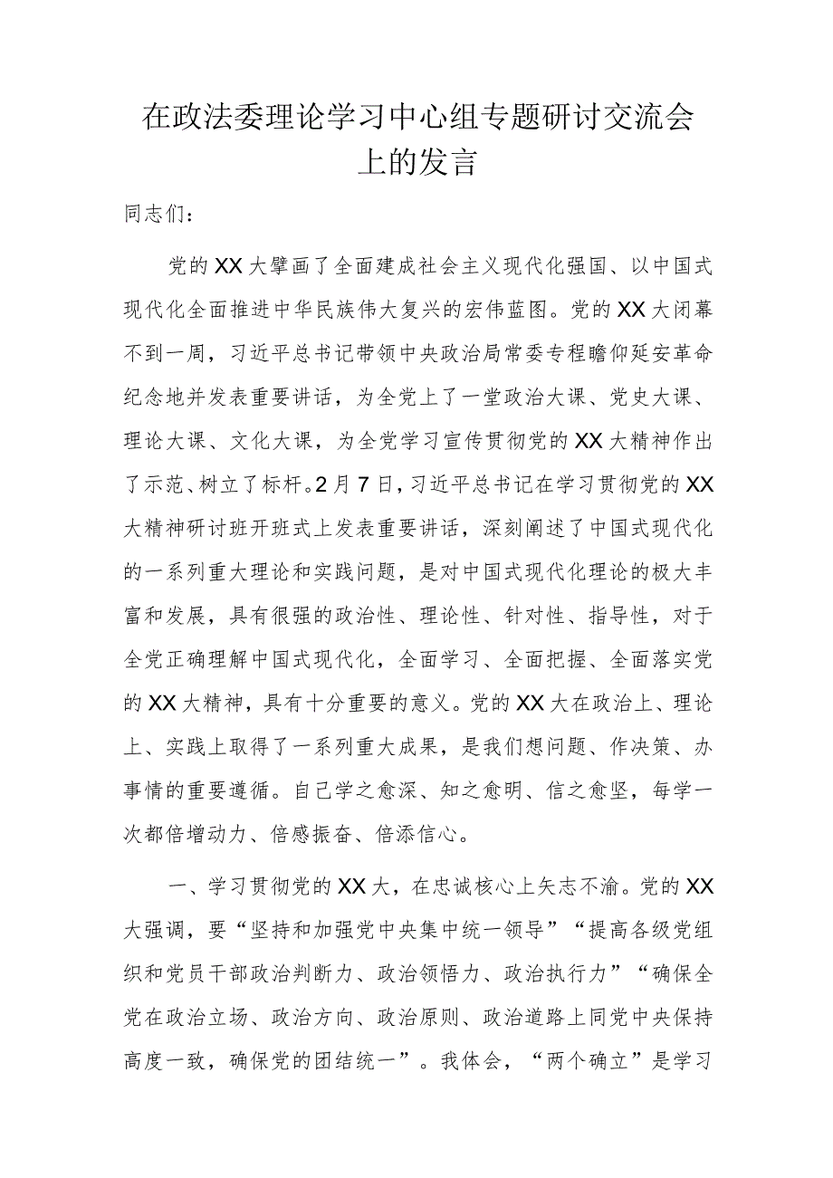 在政法委理论学习中心组专题研讨交流会上的发言.docx_第1页