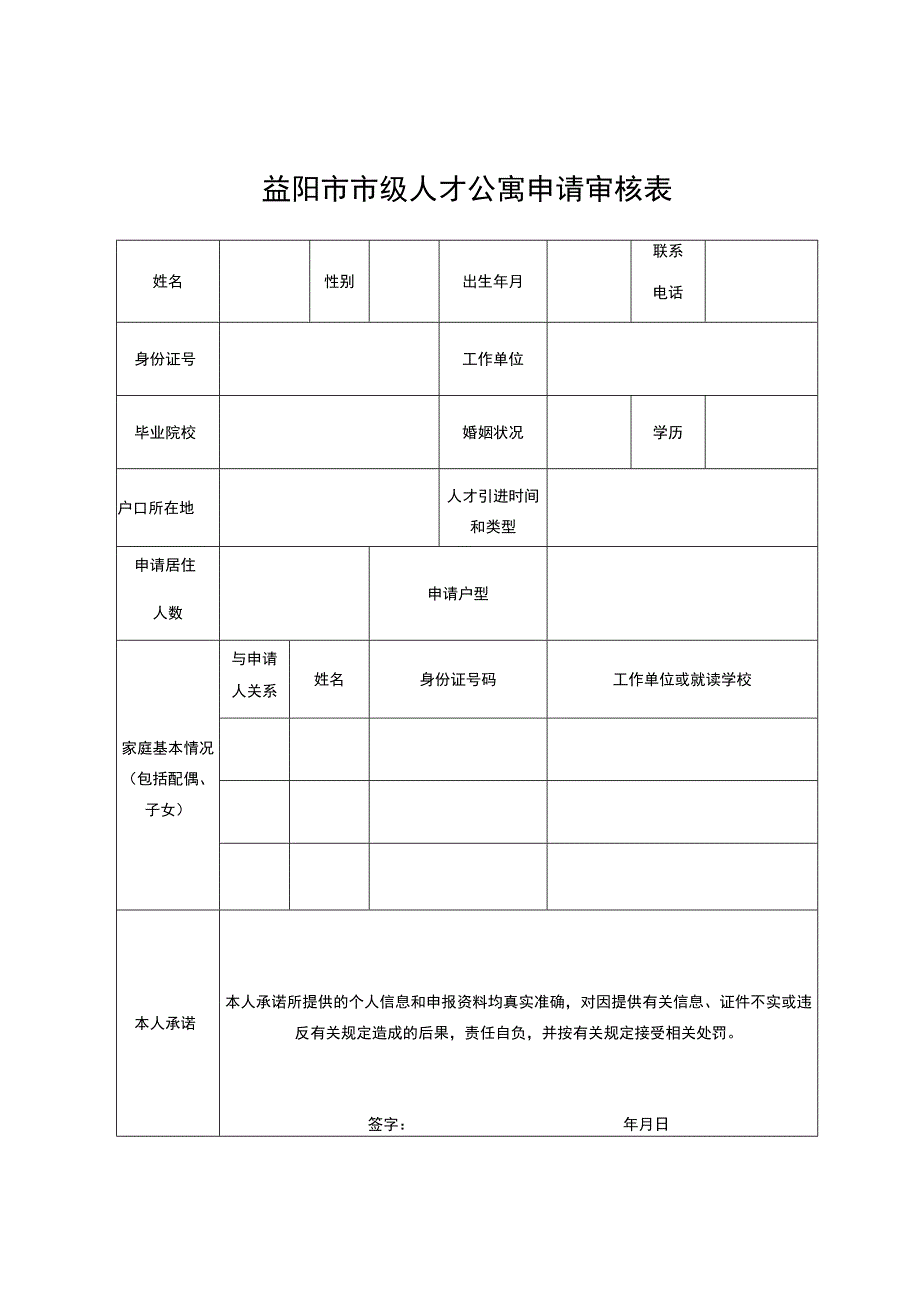 益阳市市级人才公寓申请审核表.docx_第1页