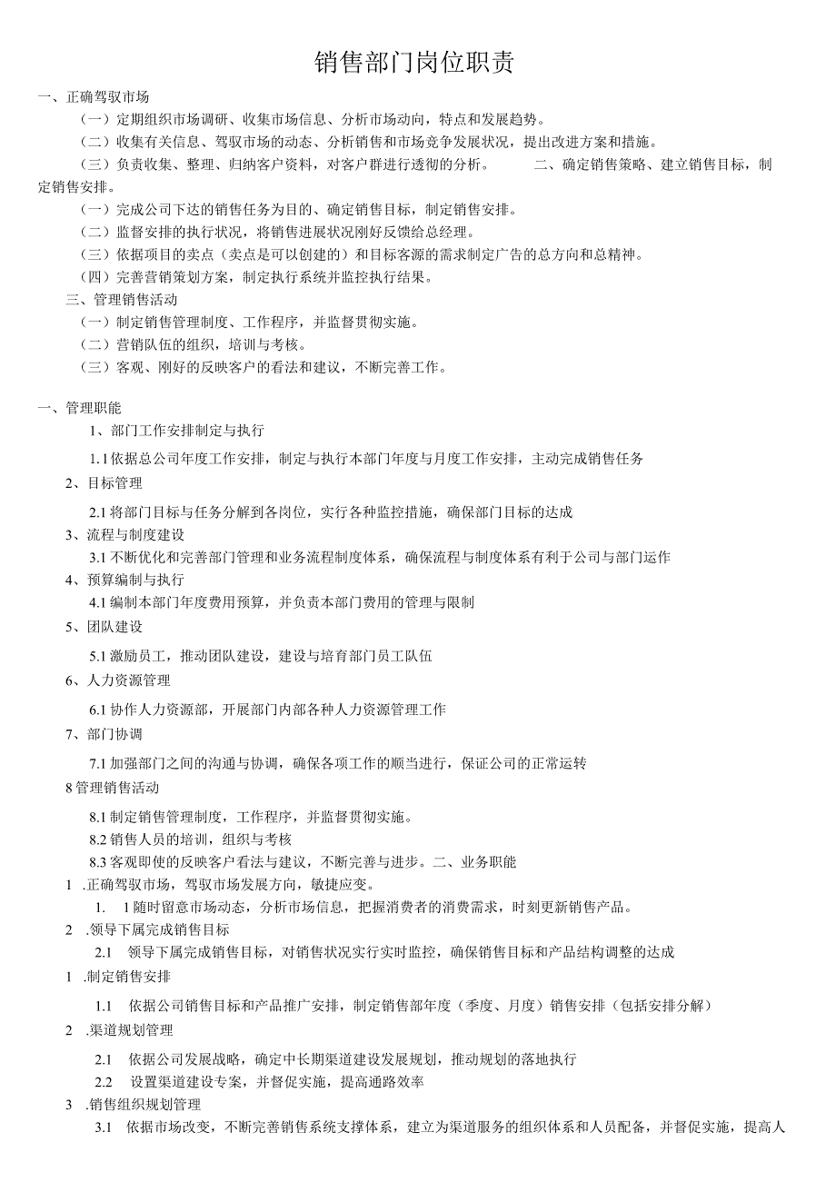 销售部门岗位职责.docx_第1页