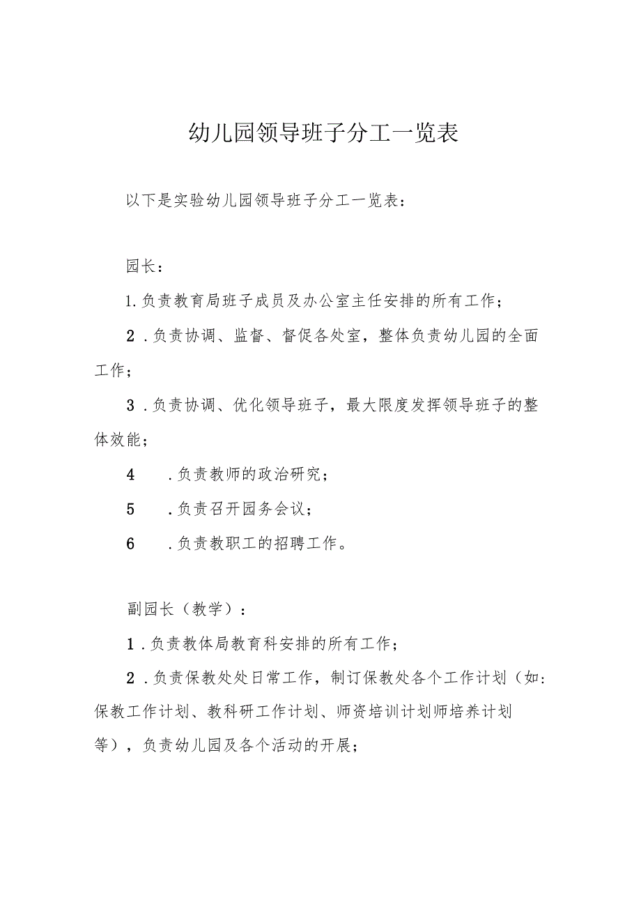 幼儿园领导班子分工一览表.docx_第1页