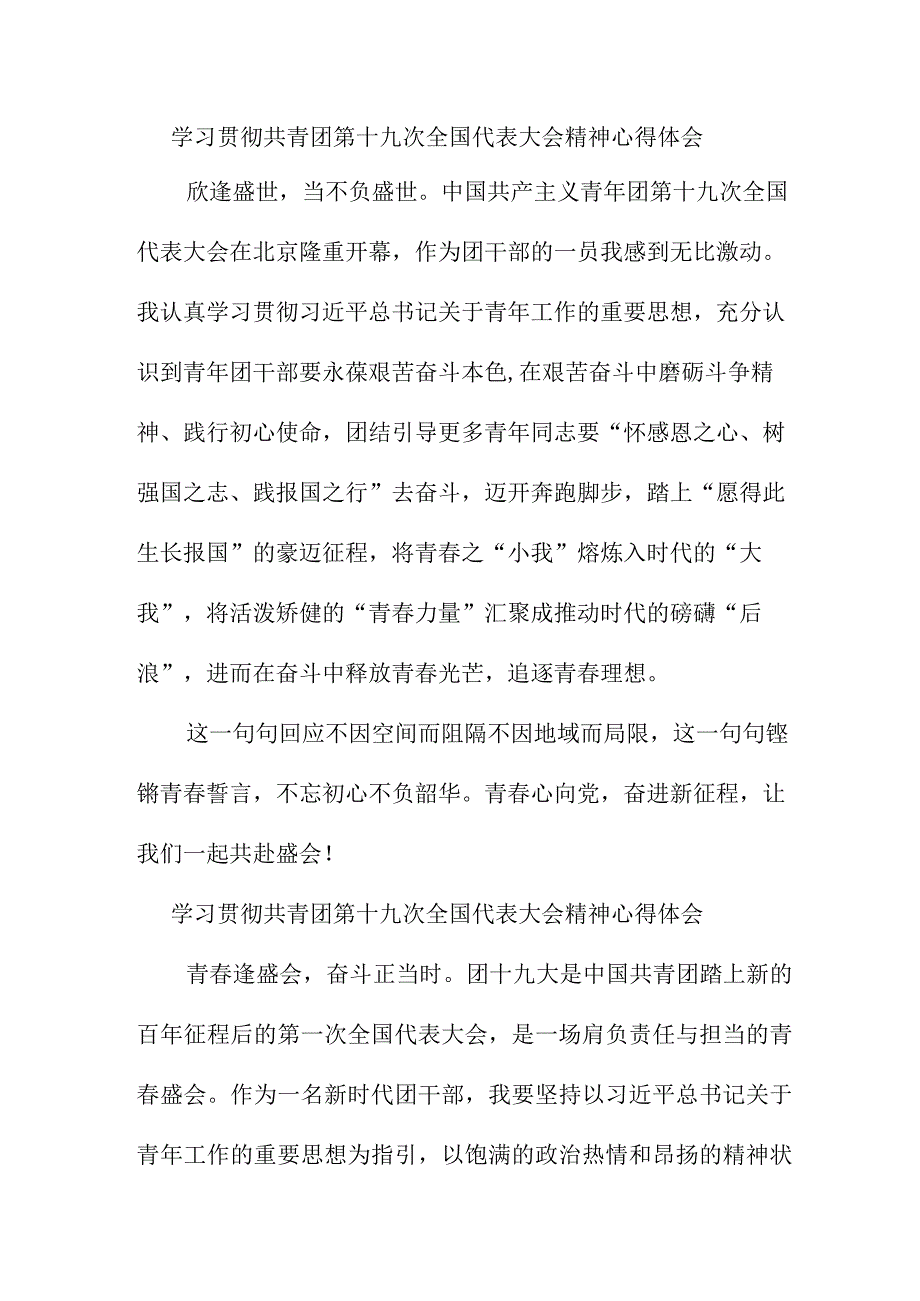 新闻记者学习贯彻共青团第十九次全国代表大会精神个人心得体会.docx_第1页