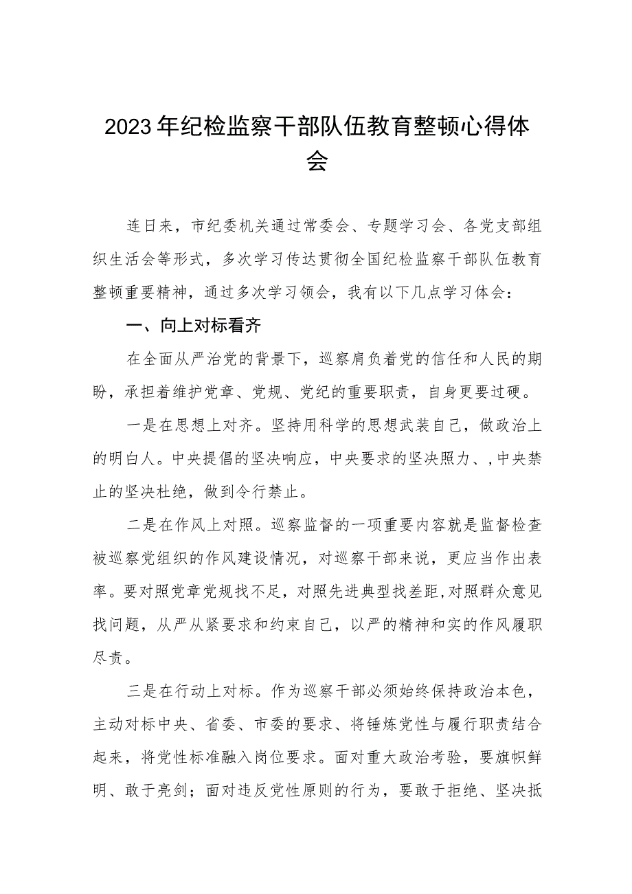 关于2023年纪检监察干部队伍教育整顿个人心得体会7篇.docx_第1页