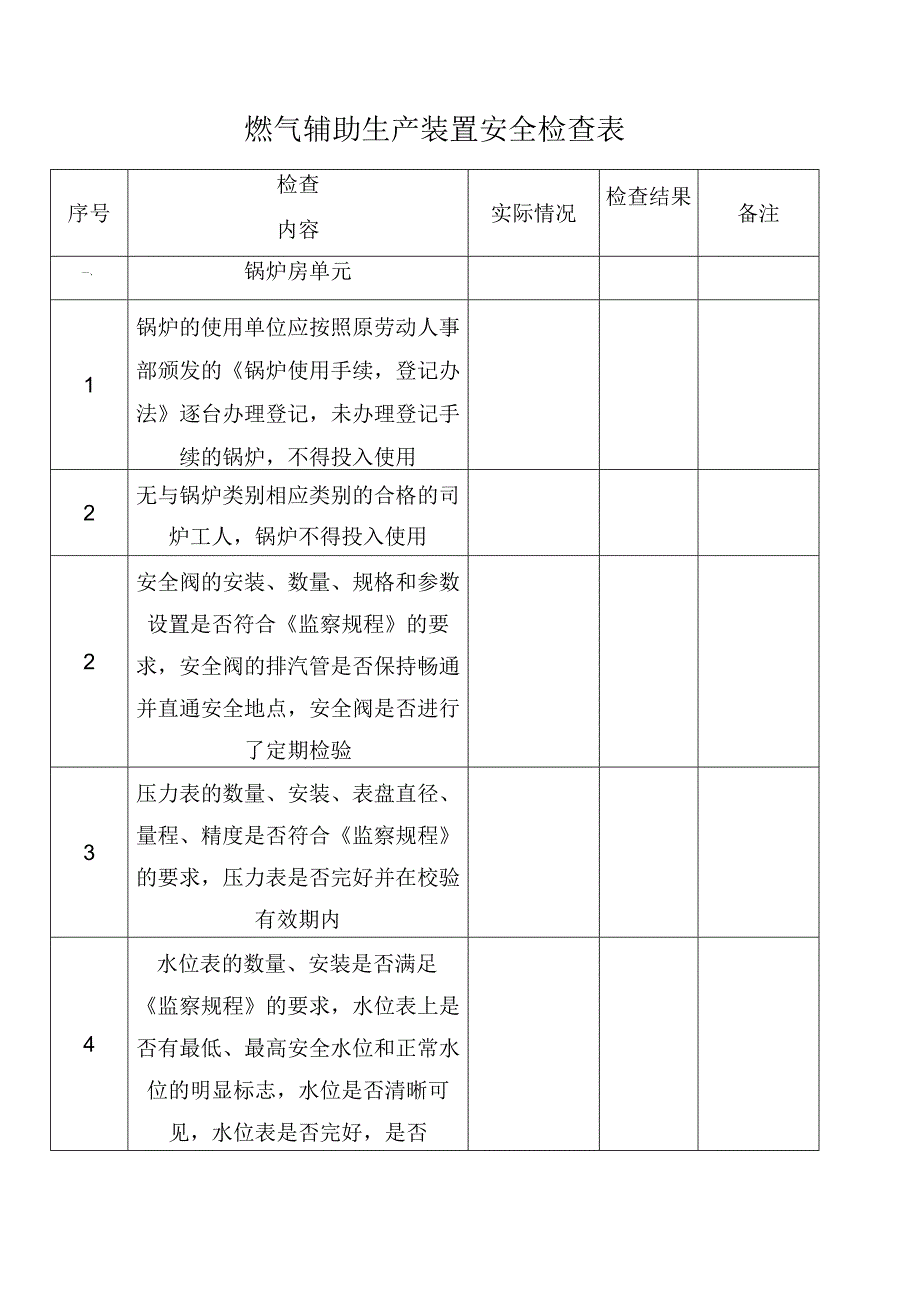 燃气辅助生产装置安全检查表.docx_第1页